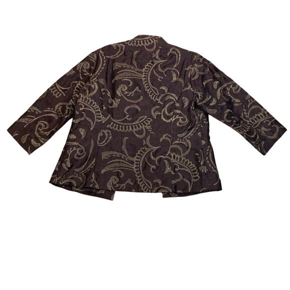 Chico's Dark Brown Linen Blend  Jacket w Metallic Embroidery  Size 2  L /12 - Picture 4 of 7